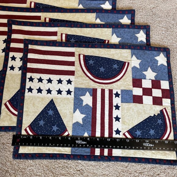 Patriotic  Quilted Placemats Multicolor Americana Fourth of July Summer Set of 4 - Picture 7 of 10